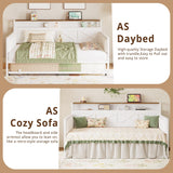 IRONCK Daybed with Trundle, Sturdy Metal Twin Bed Frame with X-Shaped Frame, Upholstered Farmhouse Daybed with Charging Station for Living Room, Bedroom, and Guest Room, White/Walnut IRONCK