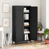 MIIIKO Storage Cabinet with Doors, Metal Pantry Cabinet, Tall Kitchen Storage Cupboard with 4 Shelves, Freestanding Storage Cabinet for Laundry Room, Garage and Bathroom MIIIKO