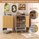 HOMEFORT Shoe Cabinet,15 Pairs Shoe Rack Organizer Cabinet, Shoe Storage Cabinet for Narrow Entryway Closet,6-Tier Modern Shoe Organizer with Double Doors and Adjustable Shelf (White Oak) HOMEFORT