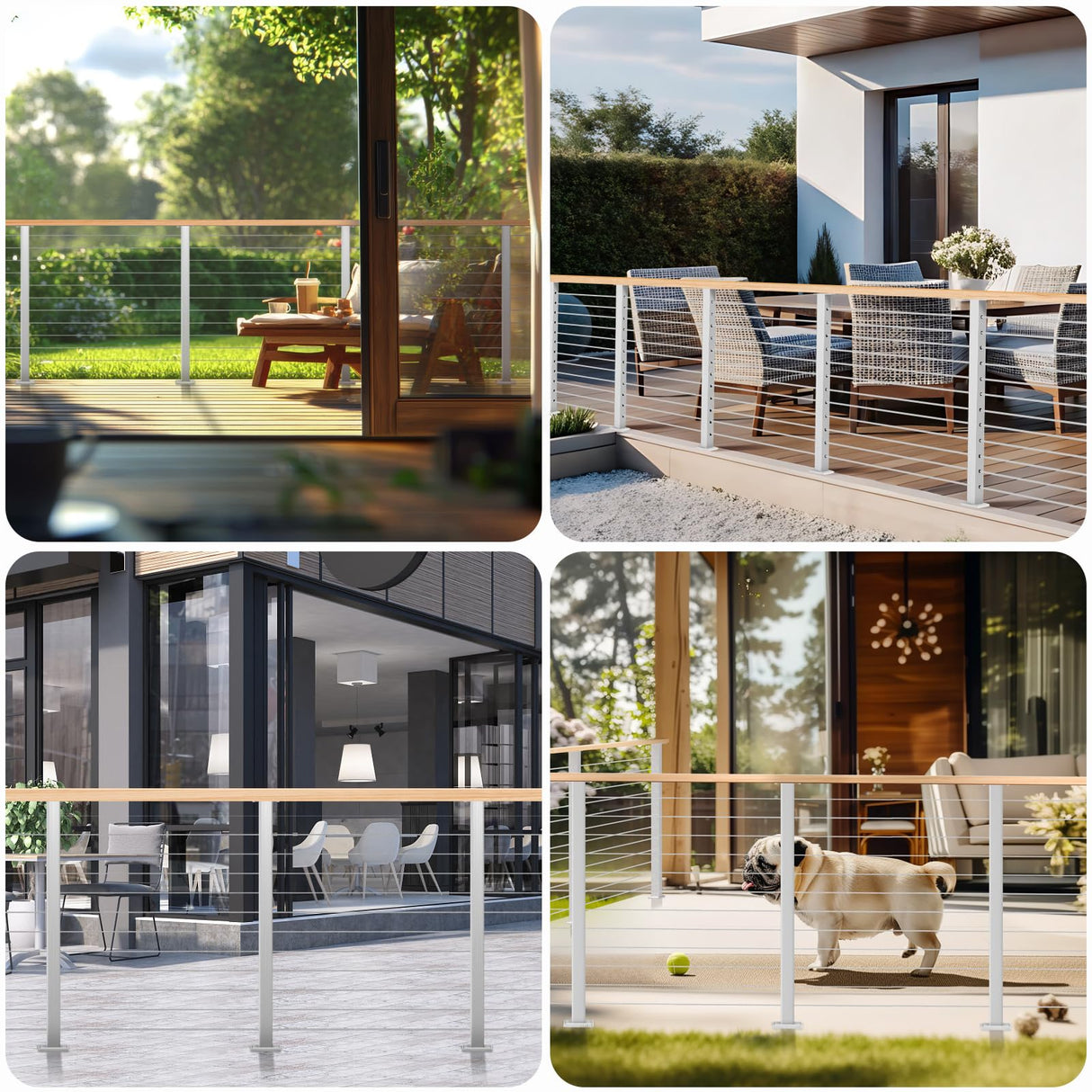 Gyykzz 4 Pack Cable Railing Post 42" (Post 41"x2"x2"), Fixed Top Mount Level Drilled Railing Post with Cable Sleeves, Stainless Steel Level Line Post Handrail Post, Brushed Finish Flat Top Deck Post Gyykzz