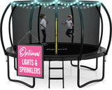 Trampoline for Kids and Adults - 8Ft 10Ft 12Ft 14FT Trampoline with Net - with Bonus Sprinkler and LED Lights/ASTM Certified/Extra Sturdy Recreational Outdoor Trampolines JOYBERRI