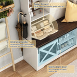 chartustriable 75''H LED Farmhouse Hall Tree with Bench and Shoe Storage,Entryway Bench with Coat Rack,16 Shoe Cubbies & Umbrella Holder and Sock Storage Drawer,Mudroom/Hallway Storage Cabinet(White) chartustriable