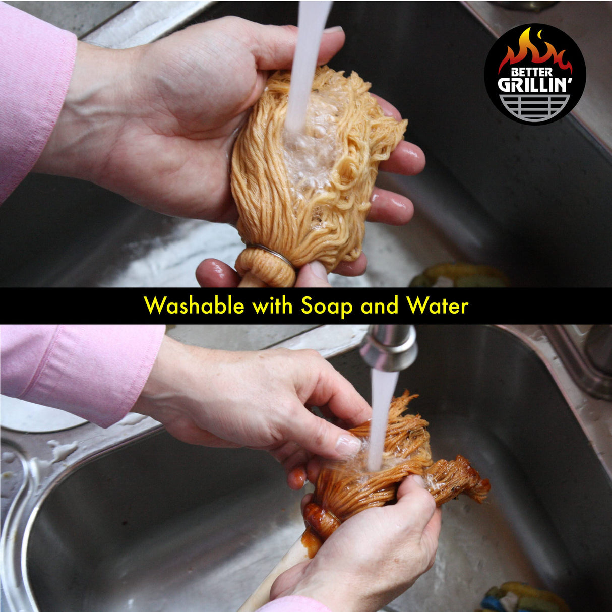 Better Grillin BBQ Bastin Mop Basting Barbecue Brush/Mop Easily Applies Marinades, Sauces, Washes Out, 16in Handle, 2pk BETTER GRILLIN'