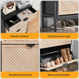 HUSHEDIFY Shoe Cabinet Storage with 2 Flip Drawers, Narrow Hidden Shoes Organizer Cabinet for Entryway, Freestanding Slim Shoe Rack Front Door Entrance(Oak&Black) HUSHEDIFY