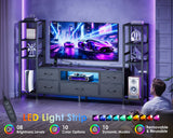 Casaottima 71" TV Stands for 43, 50, 55 Inch TV Entertainment Center with LED Lights and Power Outlets, TV Stand for Living Room with 5 Fabric Drawers & Shelf, TV Console Cabinet for Bedroom, Black Casaottima