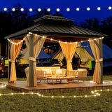 GarveeLife 10x12ft Double Roof Hardtop Gazebo, Heavy Duty Galvanised Steel Hardtop Pavilion with Nettings and Curtains, Metal Roof Gazebo for Patio, Terrace, Lawn and Deck, Brown GarveeLife