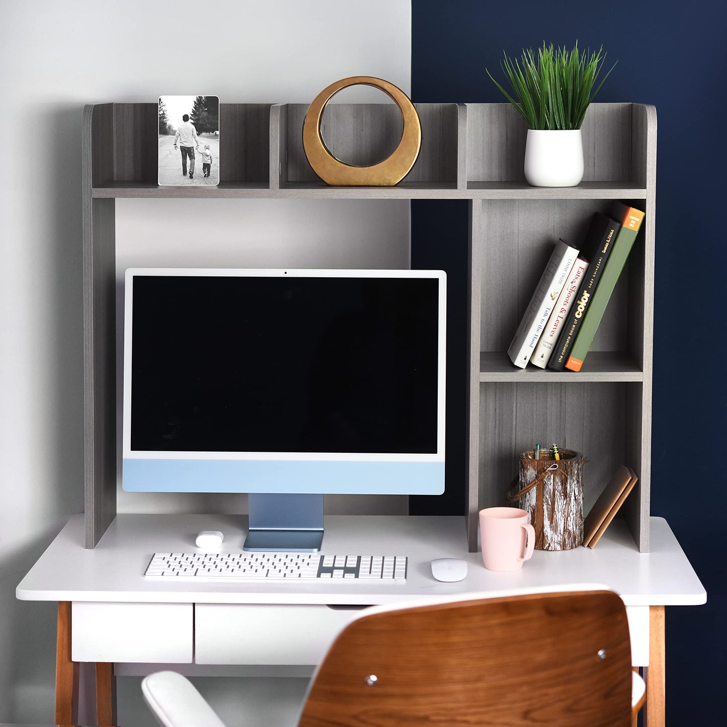 Sturdy and Elegant Grey Wood Desktop Bookshelf Organizer by GlossyEnd - WoodArtSupply