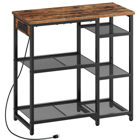 HOOBRO Kitchen Baker's Rack, Coffee Bar Stand with Charging Station, Microwave Stand, 4-Tier Small Kitchen Shelf Rack for Kitchen, Living Room, Rustic Brown and Black BF35UHB01 HOOBRO