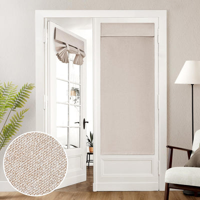 HOMEIDEAS 100% Linen Blackout French Door Curtains, Privacy Door Window Curtains, 26 X 68 Inch Room Darkening Blinds, Thermal Insulated Shades for Bedroom, 1 Panel, Natural