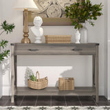 ChooChoo 47'' Farmhouse Console Table with Drawer, Entryway Table with Storage Shelf, Rustic A-Design Sofa Table for Hallway, Entrance, Living Room, Grey ChooChoo
