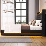 Ailisite Queen Lift-Up Storage Bed with Tufted Wingback Headboard and USB Charging Station, Black Upholstered Design Ailisite