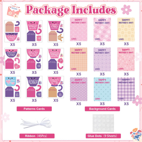 Haooryx Mother's Day Craft Kits for Kids - 45 Sets DIY Tea Cup of Love Greeting Card Making Kits Make Your Own Mother’s Day Party Favor Gift Cards School Art Project Fun Classroom Home Activity Supply Haooryx