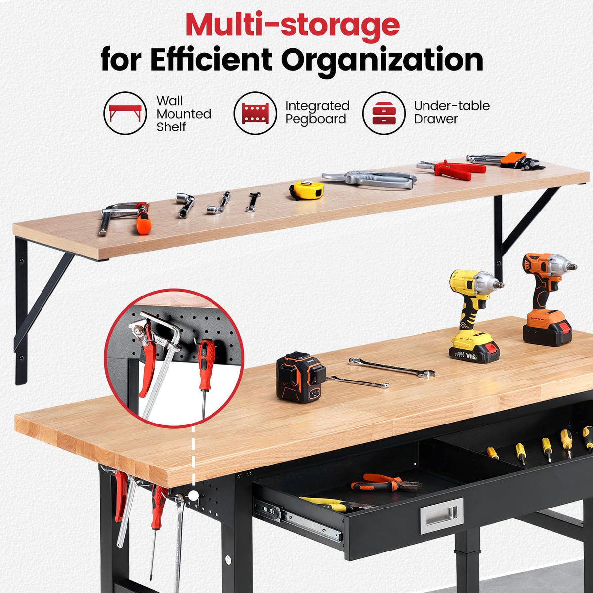 ENJOYWOOD Workbench with Drawers 60 Inch Work Bench for Garage Adjusta ...