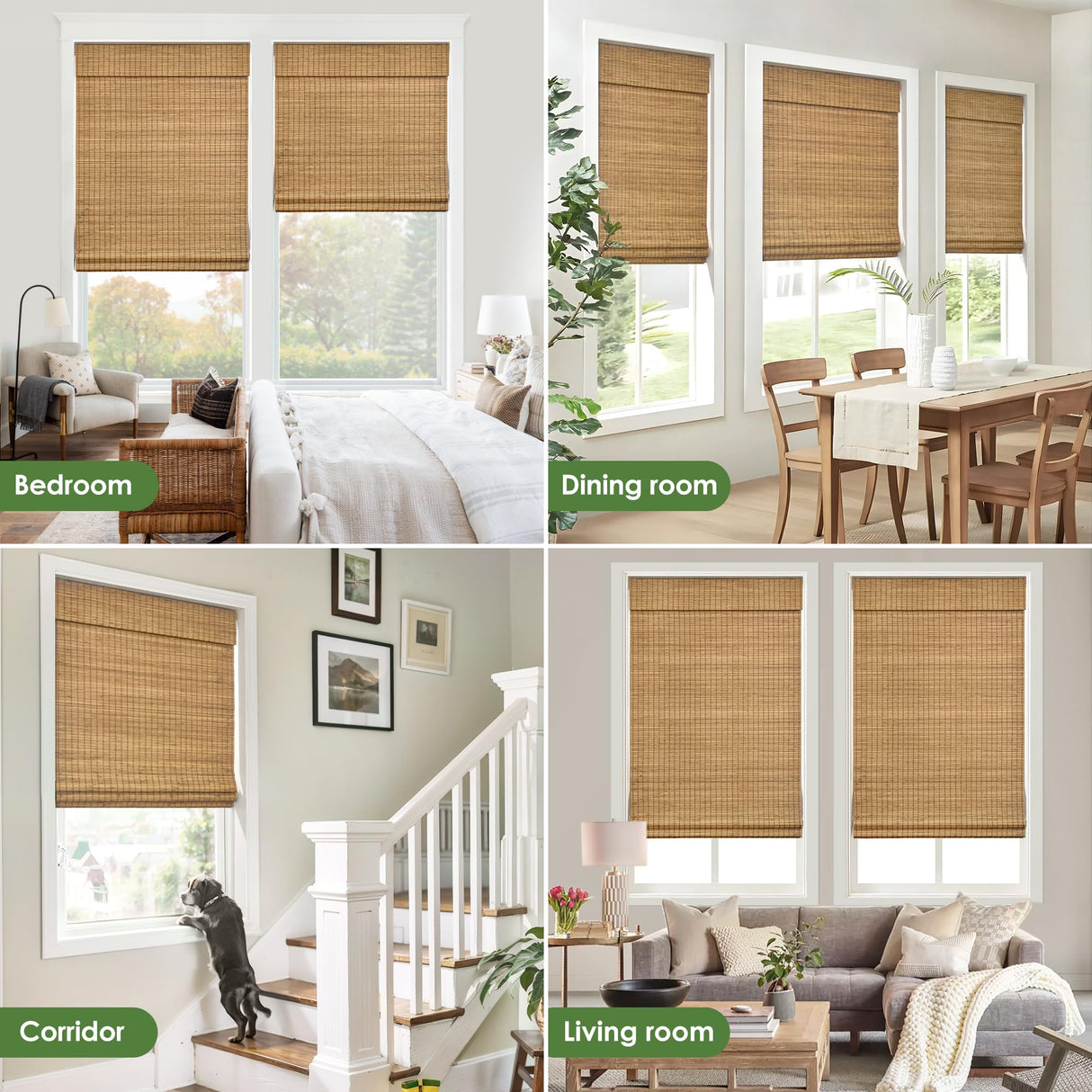 LazBlinds Cordless Bamboo Roman Shades, Privacy Blinds for Interior Windows, Room Darkening Roll Up Bamboo Blinds for Home & Patio, 30.5" W x 64" H, Eastfield Teak LazBlinds