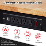60" Adjustable Workbench with Drawer & Power Outlet,2200 Lbs Load Capacity Capacity Work Table,Heavy Duty Work Bench,Sturdy Steel Frame with Rubber Wood Table Top,for Garage,Office,Home TROPOW