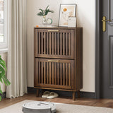 Shoe Cabinet, Shoe Storage Cabinet with Louvered 2 Flip Drawers, Narrow Shoe Cabinet Storage for Entryway, Freestanding Shoe Organizer Cabinet with Golden Handles, Slim Shoe Rack Cabinet (Walnut) Algherohein