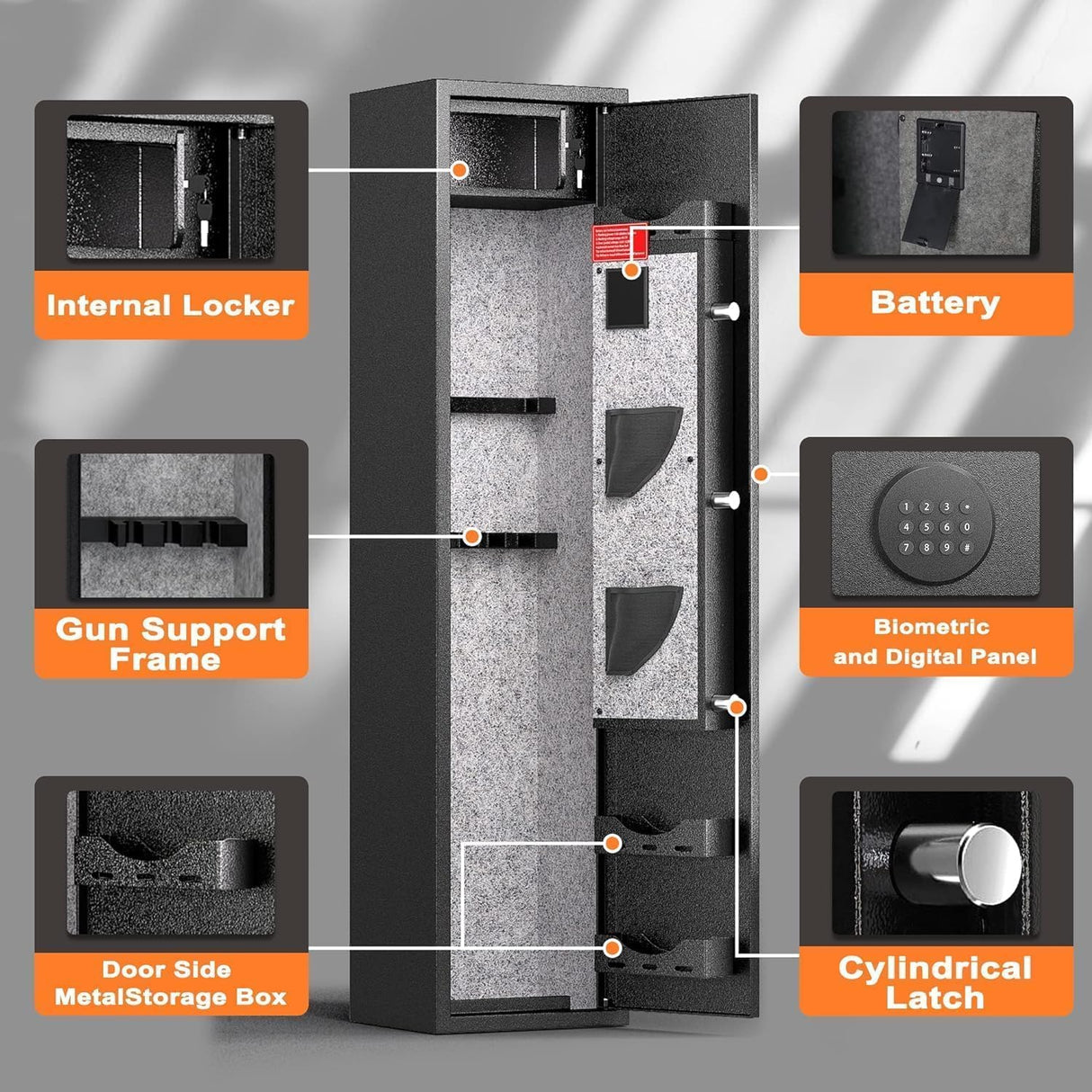 SUNCROWN 4-8 Rifle Gun Safe, Long Gun Safes for Rifles and Shotguns, Quick Access Rifle Safe with Numeric Keypad for Home Use, Metal Long Gun Safe Cabinet with 3 Adjustable Removable Brackets, Black SUNCROWN