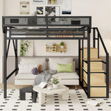 Duxelifin Queen Size Loft Bed with Staircase, Metal Loft Beds with Storage Shelves & Wardrobe, High Lofted Bed Frame, loft Tall Bed for Boys Girls and Teens, No Box Spring Needed (Black) Duxelifin