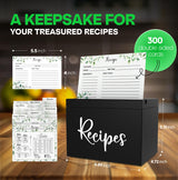 Jaconine Recipe Box, Wooden Recipe Organizer, Recipe Holder Box with 50 Recipe Cards 4""x6"" & 6 Dividers, Recipe Book to Write in Your Own Recipes, Black Jaconine