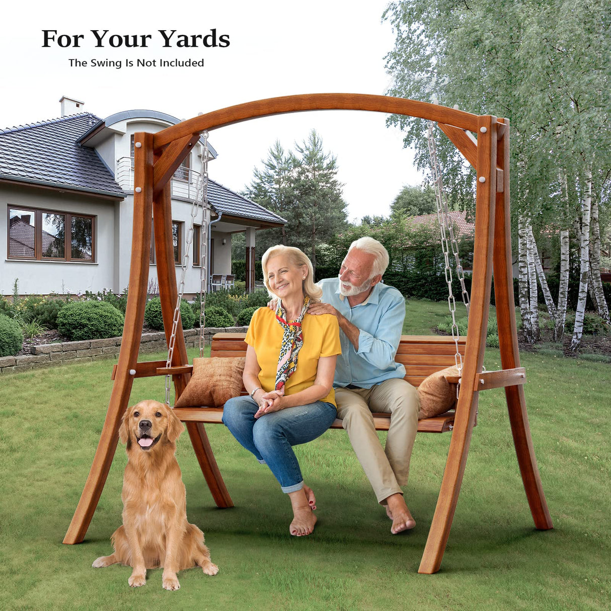 VINGLI Heavy Duty Wooden Swing Frame for Adults Kids, Strong A-Frame Porch Swing Bench Stand for Indoor & Outdoor, Curved Arc Top Design, Supports Up to 660 LBS VINGLI