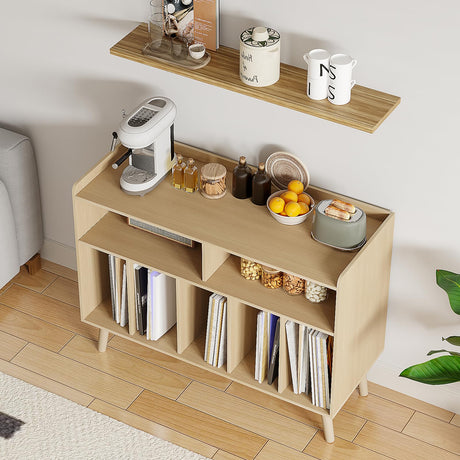 ChooChoo Record Player Stand, Turntable Stand with Vinyl Storage, Record Player Cabinet Up to 350 Albums, Cube Storage Organizer for Living Room, Natural ChooChoo