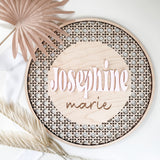 Custom Boho Wood & Acrylic Personalized Name Sign, 3D Layered Handmade Rattan Wall Decor for Nursery or Child's Bedroom - Gift for Baby Shower, Imaginate