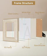 Afuly 5x7 Picture Frame Natural Boho Picture Frames Beige Chic Bohemian Photo Frame Desk Picture Frames for Wall Hangings Home Decor, Wedding Gifts for Couple Grandma Mom Women Afuly