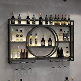 PIKYsailed 39 Inch Metal Wall Mounted Wine Rack, 3 Tier Bar Shelves with Glass Holder, Large Capacity Modern Liquor Shelves for Home Bar, Dining Room & Kitchen, Black PIKYsailed