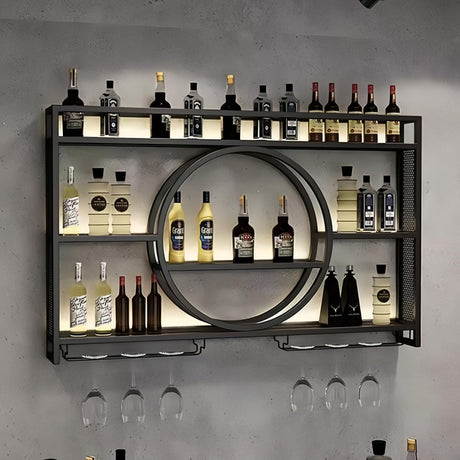 PIKYsailed 39 Inch Metal Wall Mounted Wine Rack, 3 Tier Bar Shelves with Glass Holder, Large Capacity Modern Liquor Shelves for Home Bar, Dining Room & Kitchen, Black PIKYsailed