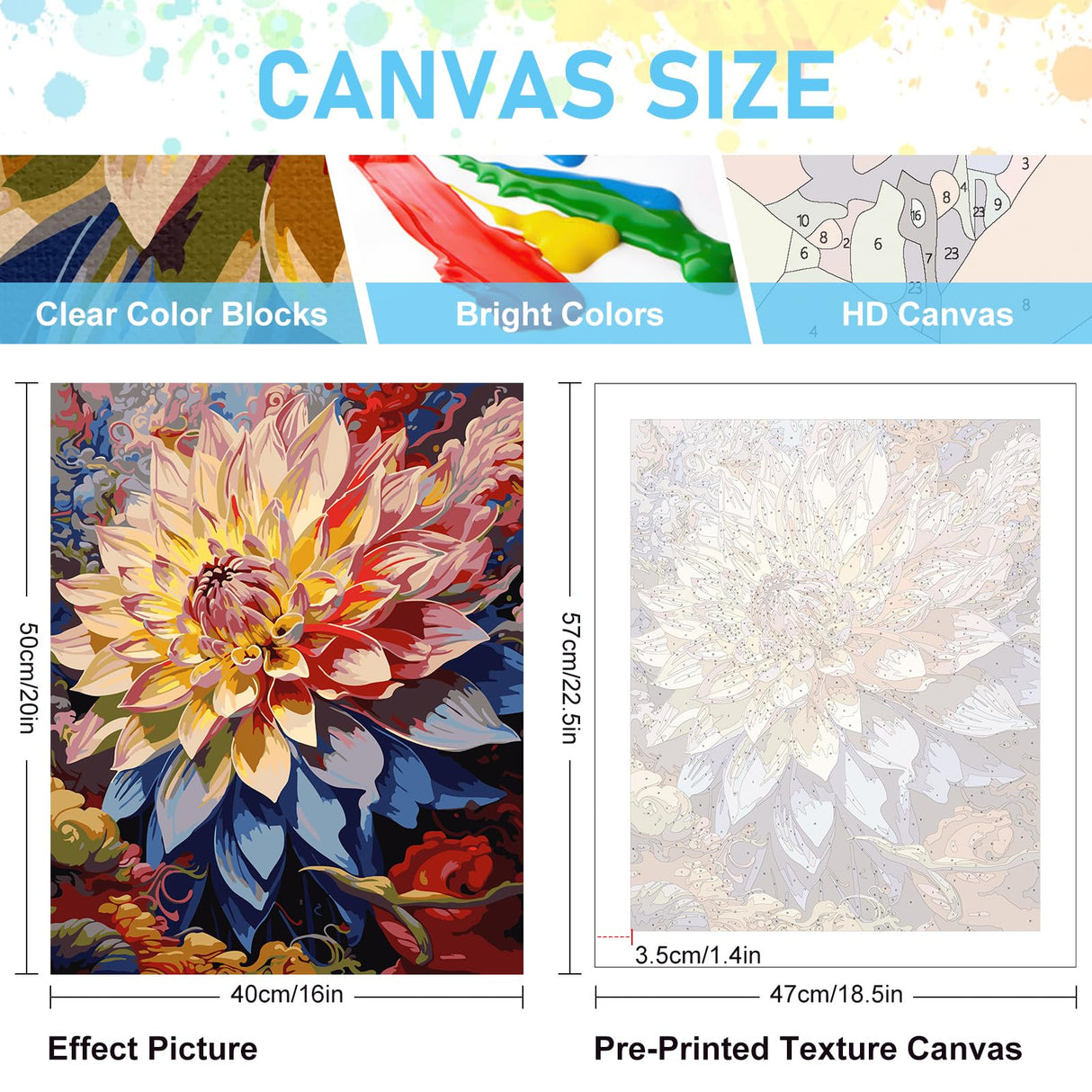 Offito Paint by Numbers Kit for Adults- Flowers Adult Paint by Number Kits on Canvas for Beginners, Flowers DIY Acrylic Oil Number Painting Kits for Home Wall Decor Gift 16"x20" (Without Frame) Offito