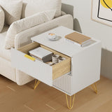 NOVAMAISON White Nightstand Set of 2, Modern Night Stand Bedside Table with 2 Storage Drawer, Bed Side End Table with Golden Handles and Legs for Bedroom, White NOVAMAISON