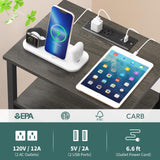 Yoobure Night Stand with Charging Station, LED Nightstand for Bedroom, Bedside Table with Adjustable Fabric Drawer, 3-Tier End Table Living Room, Small Side Table with Storage, Grey Yoobure