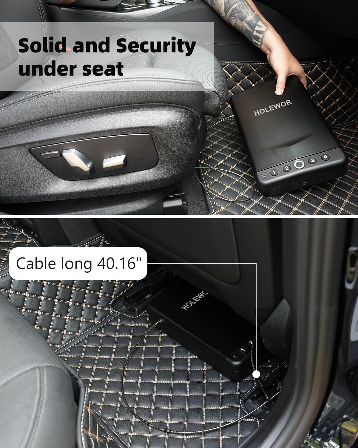 HOLEWOR Car Gun Safe, Small Pistol Safe Biometric Gun Safe for Handgun, Portable Fingerprint Quick Access Handgun Safe for Nightstand Bedside HOLEWOR