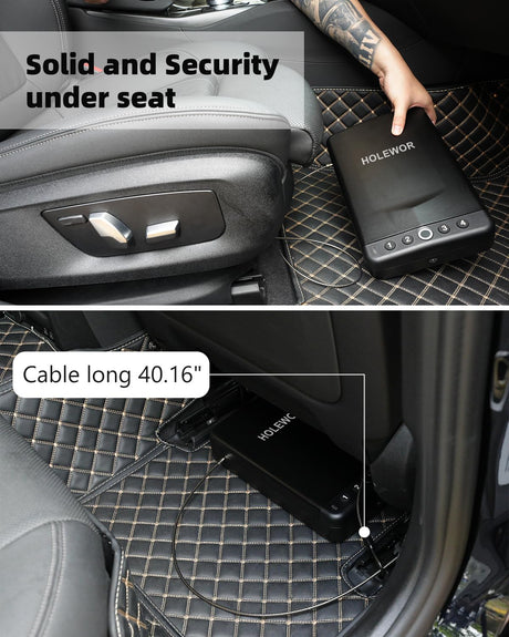 HOLEWOR Car Gun Safe, Small Pistol Safe Biometric Gun Safe for Handgun, Portable Fingerprint Quick Access Handgun Safe for Nightstand Bedside HOLEWOR