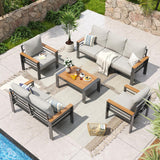 Aoxun Aluminum Patio Furniture Set 7 Seats, Oversized Outdoor Sectional with Washable Thick Cushions, Coffee Table and Waterproof Cover, Patio Conversation Sets for Porch, Balcony, Deck Aoxun