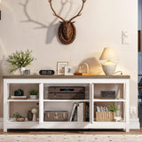 YITAHOME TV Stands for Living Room, Modern Entertainment Center with Power Outlets for Television up to 65 Inch, Farmhouse Media Console TV Cabinet with Adjustable Shelf & Open Shelves, White YITAHOME