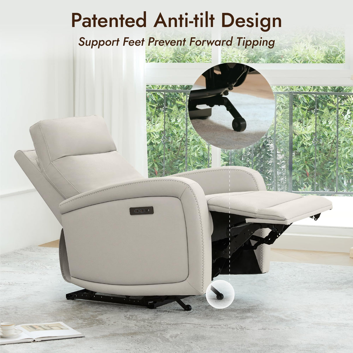 Watson & Whitely Power Recliner Chairs for Adults, Zero Wall Recliners W Power Headrest Type-C Charger, Small Faux Leather RV Recliners Home Theater Seating for Living Room, Cream Watson & Whitely