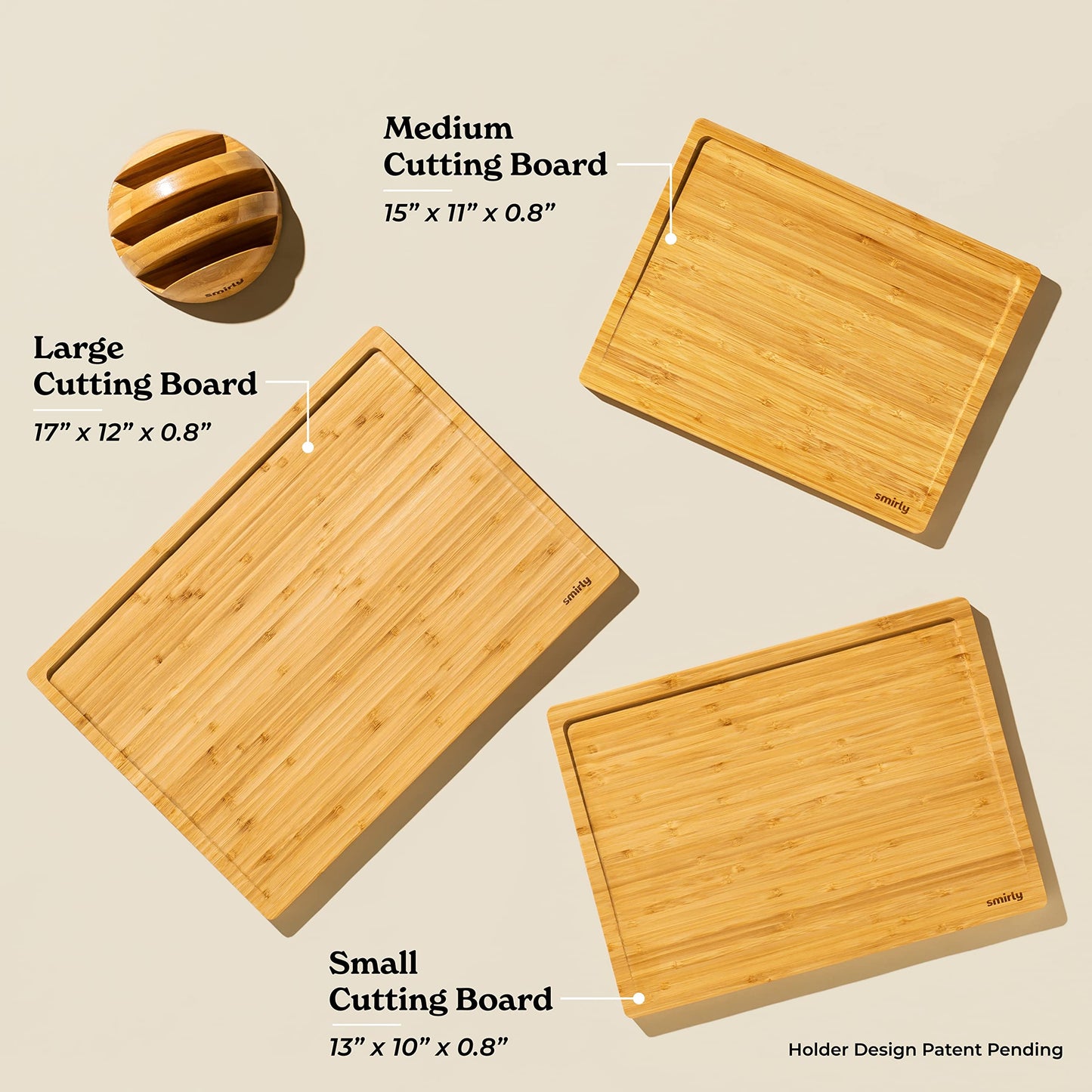 SMIRLY Wood Cutting Boards For Kitchen - Bamboo Cutting Board Set with Holder, Wood Cutting Board Set, Cutting Board Wood, Wooden Chopping Board, - WoodArtSupply