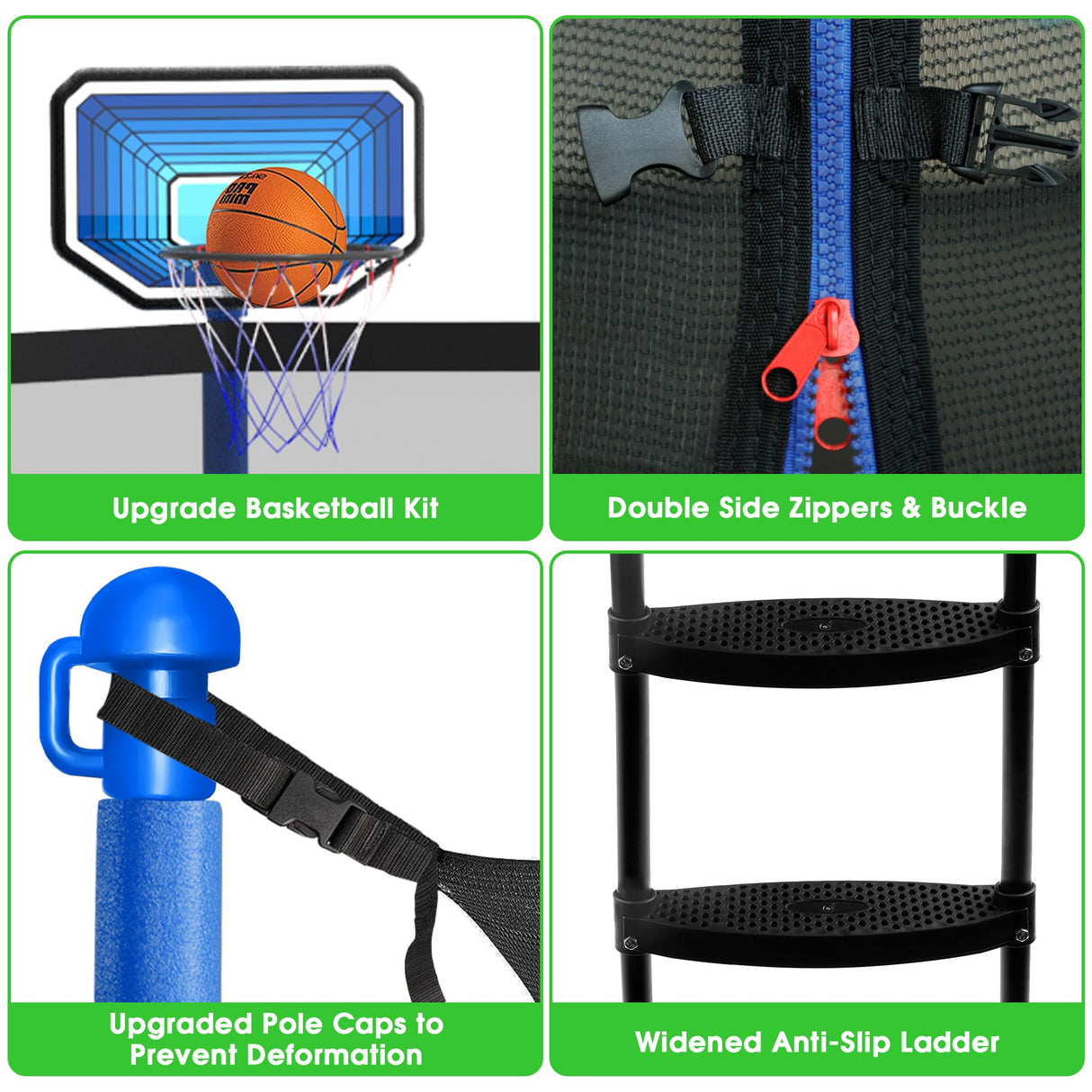 LHX 14FT Tranpoline for Adults and Kids, 1500LBS Tranpoline with Enclosure Net, Basketball Hoop and Ball, Outdoor Tranpoline with Light, Sprinkler, Ladder, Stakes Anchors - ASTM Approval LHX