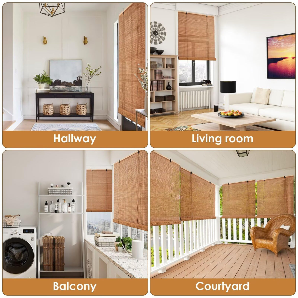 Bamboo Roller Blinds Shades,Outdoor Bamboo Roll Up,Vertical Lifting,Natural,Breathable,Waterproof Roller Shades for Privacy Protection,Sun Shade,Blackout,Ventilation,Easy Installation,36x72in（WxH BAYUE