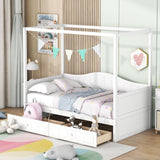 Harper & Bright Designs Twin Canopy Bed with Storage, Wood Twin Daybed Frame with 2 Drawers, Twin Sofa Bed, Platform Bed Frame for Kids, Teens, Adults, No Box Spring Required, White Harper & Bright Designs
