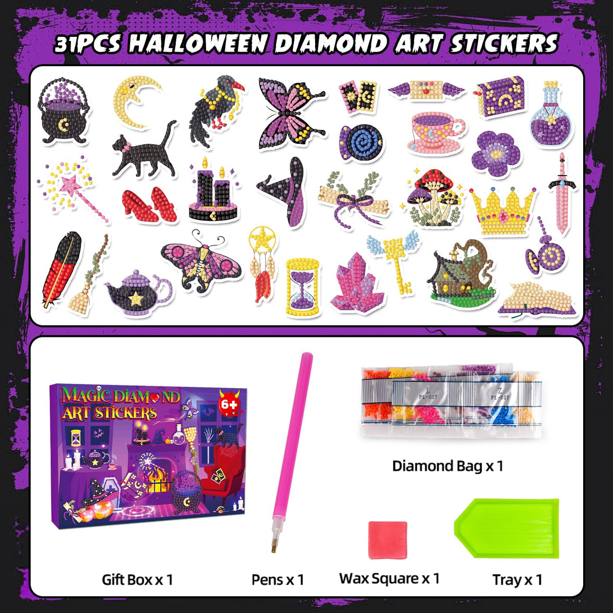 Labeol Diamond Art Kits for Kids Boys and Girls Ages 6-8-10-12 Easy to DIY Creative Diamond Art Sticker Craft by Numbers Kits for Kids and Adult Beginners (Magic) Labeol