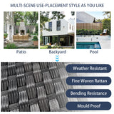 GAOMON 6 Pieces Outdoor Patio Furniture Set, Wicker Patio Conversation Set Sectional Sofa, Brown Patio Sofa with 5 Navy Blue Seat Cushions and 1 Glass Coffee Table GAOMON