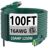 HUANCHAIN Indoor Outdoor Green Extension Cord 100 ft Waterproof, 16/3 Gauge Flexible Cold-Resistant Appliance Extension Cord Outside, 10A 1250W 16AWG SJTW, 3 Prong Heavy Duty Electric Cord, ETL huanchain