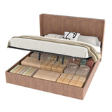 Lift Up Storage Bed King Size, King Bed Frame with Headboard and Lift Storage System, Wood Headboard with Wing-Back and Convex Groove Board Design Bellemave