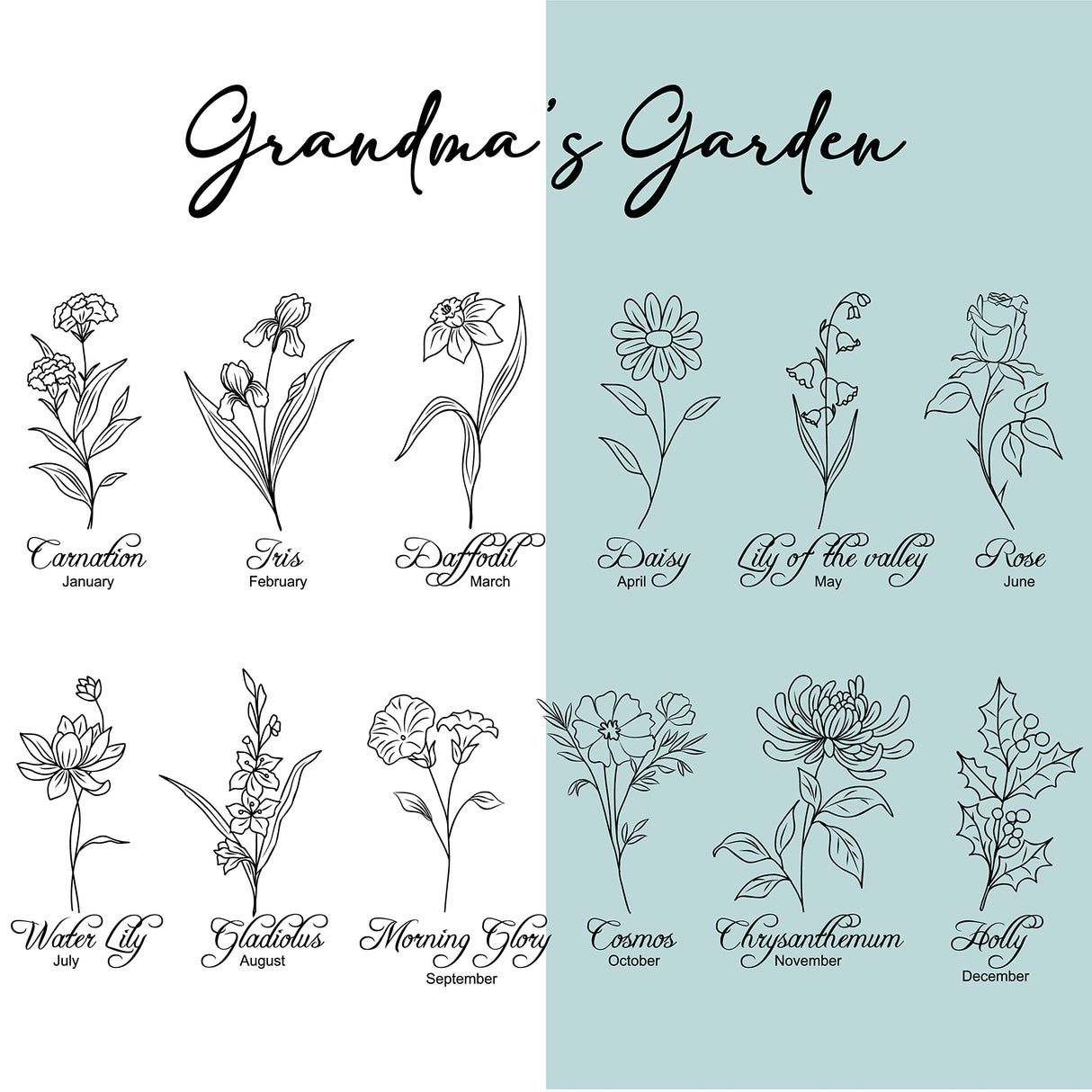 GRANDMA'S GARDEN, Personalized Cutting Board with Birth Flower Design, 9X6", Bamboo, Mothers Day Gifts for Grandma, Custom Engraved Gifts for Mom, Grandma - Grandma Gifts Ideas - 7 Names Personalized Favors