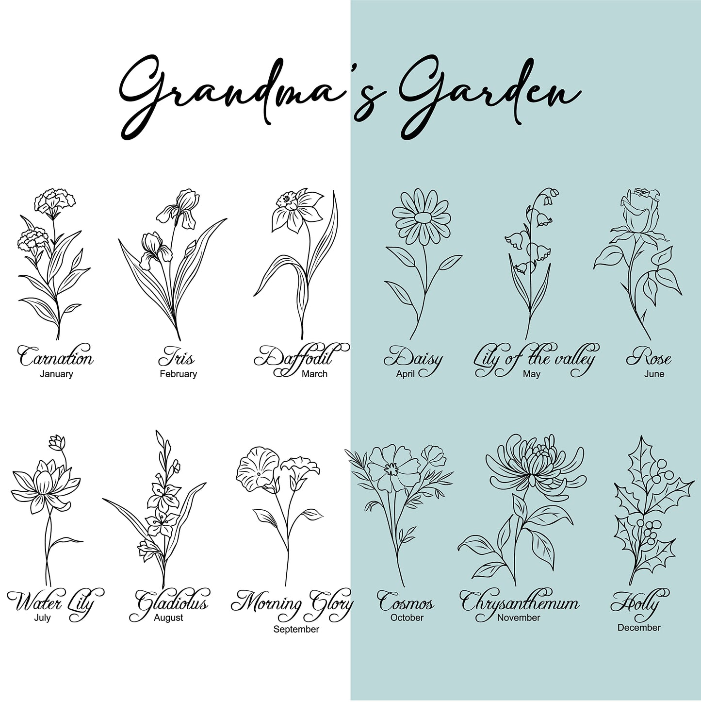 GRANDMA'S GARDEN, Personalized Cutting Board with Birth Flower Design, 9X6", Bamboo, Mothers Day Gifts for Grandma, Custom Engraved Gifts for Mom, Grandma - Grandma Gifts Ideas - 7 Names - WoodArtSupply