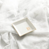 COLLECTIVE HOME - Ceramic Jewelry Tray, Monogram Decorative Trinket Dish for Rings Earrings Necklaces Bracelet Watch Keys, Birthday Mother's Day Christmas Gift for Women, 4" x 4" (B) COLLECTIVE HOME