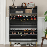 BORNOON Shoe Cabinet with 2 Flip Drawers Narrow Shoe Storage Cabinet Organizer Wooden Freestanding Rack Hidden Slim Storage for Entryway, Hallway, Living Room, Bedroom (Black) BORNOON