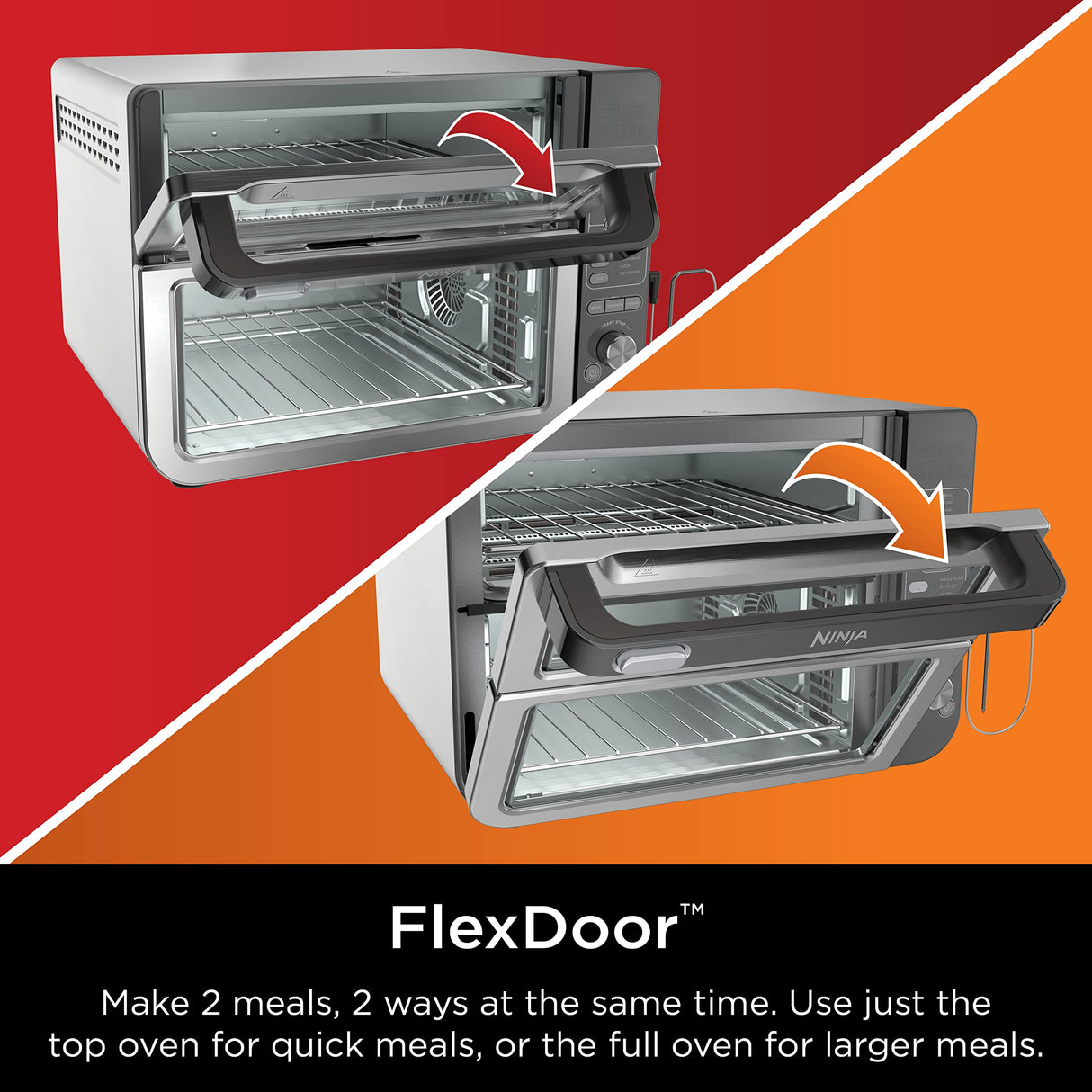 Ninja DCT451 12-in-1 Smart Double Oven with FlexDoor, Thermometer, FlavorSeal, Smart Finish, Rapid Top Convection and Air Fry Bottom , Stainless Steel (pack of 1) Ninja